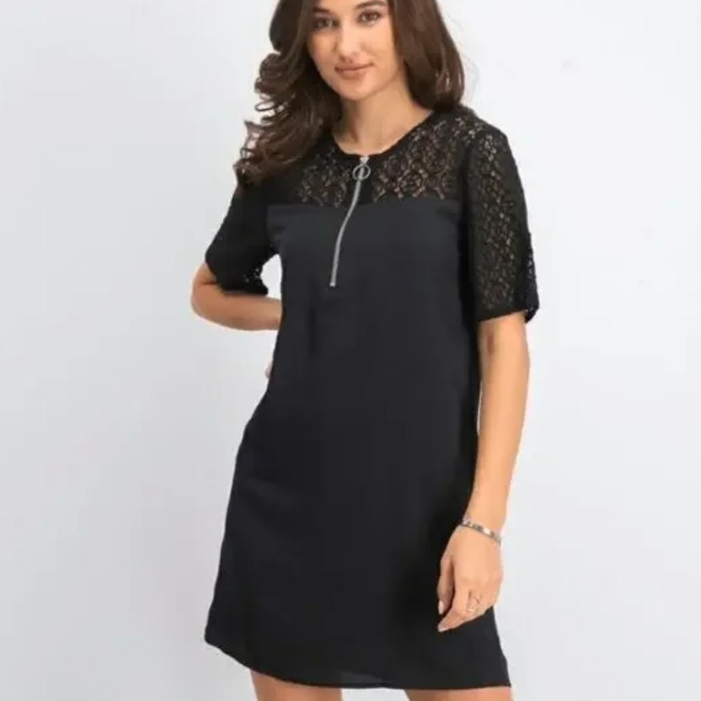 Avec Les Filles Lace Zip Up Short Dress